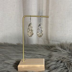 Elegant Silver Tone Floral Dangle Earrings